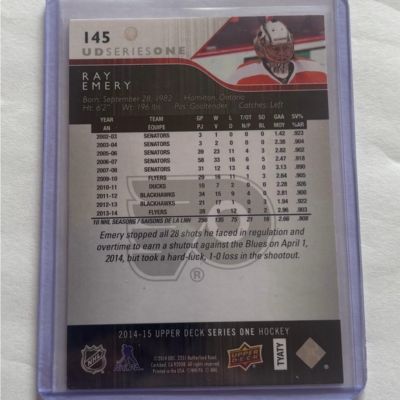 Ray Emery Philadelphia Flyers Hockey Card - Picture 3 of 3